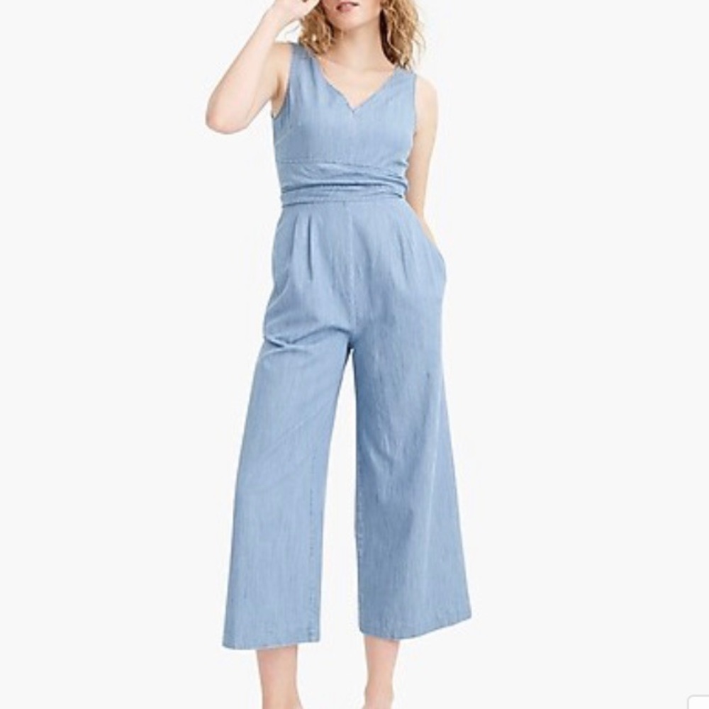 J. Crew Chambray Wrap Dark Matter Blue Denim Tie Jumpsuit NWT